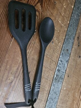 Rae Dunn Black 'Flip' Slotted Turner and 'Stir' Spoon Utensil Set